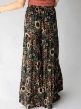 Natural Life Womens Wide Leg Palazzo Pants Blue Floral Fairy Glam Boho Small